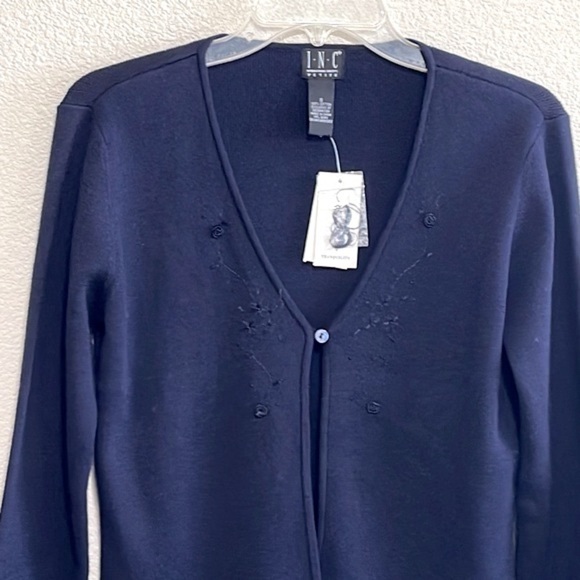 NWT INC Petite Woman Navy Blue One Button Cardigan Size S - Picture 2 of 12